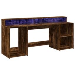 Berkfield Home Desk with LED Lights Smoked Oak 200x55x91 cm Engineered Wood in Brown - Size: 200 x 55 x 91 cm - thumbnail 3