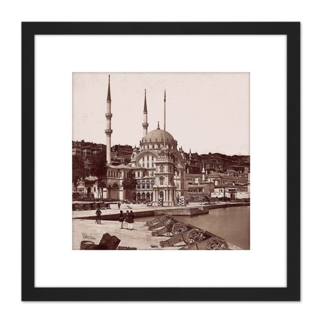Artery8 James Robertson Nusretiye Mosque & The Tophane Square 8X8 Inch Square Wooden Framed Wall Art Print Picture with Mount in Black - image 1