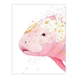 "Artery8 Pink Manatee Gold Paint Splatter Animal Portrait Wall Art Print - Size: W24"" x H32""" - thumbnail 1
