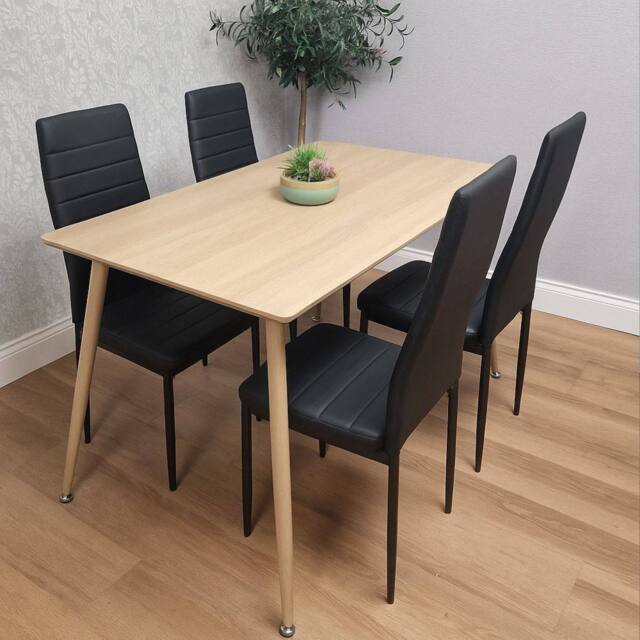 KOSY KOALA Modern Dining Table Set with 4 Black Chairs Dining Furniture - Size: 120 cm x 70 cm - image 1