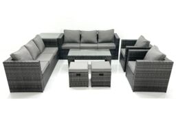 Fimous Rattan Garden Furniture Sofa Set with Coffee table Armchair Side Table 2 Small Footstools Dark Grey Mixed - thumbnail 1