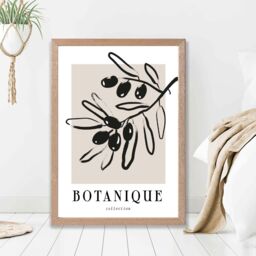 ARTZE Beige & Black Olive Boho Sketch Floral Framed Print SIZE: A4 with Oak Frame - thumbnail 2