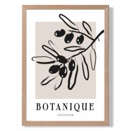 ARTZE Beige & Black Olive Boho Sketch Floral Framed Print SIZE: A4 with Oak Frame - thumbnail 1