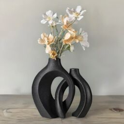 Rafaelo Mobilia 2PC Black Ceramic Vases - thumbnail 4