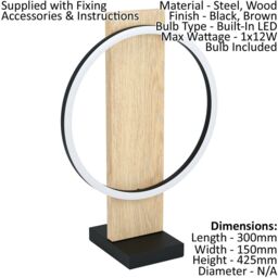 Loops 2 PACK Table Lamp Colour Black Brown Shade White Plastic LED 1x12W Included - thumbnail 2