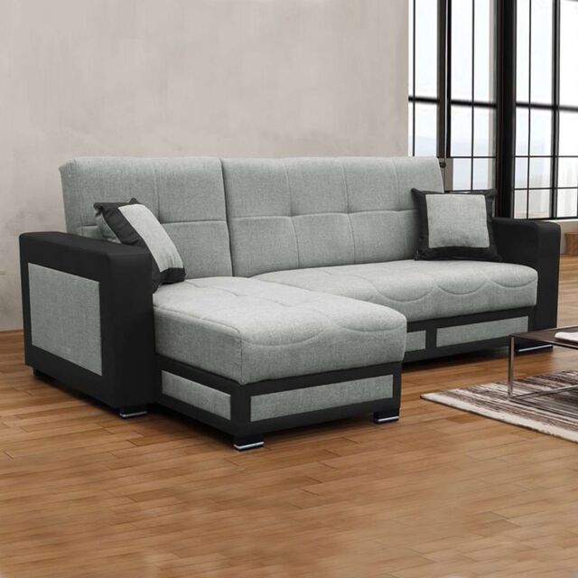 Sliding Wardrobes 4U Terrian Fabric Corner Sofa Bed Modern Living Spaces with Otoman Storage Left Corner Grey - image 1