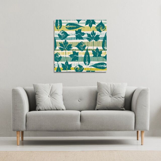 Benjamin Tate Design autumn seamless pattern with leaves on geometric background (Canvas Print) / 127 x 127 x 4cm in Natural - Size: 127 x 127 x 4 cm - image 1