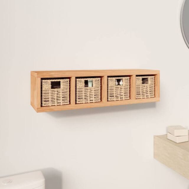 Berkfield Home Wall Shelf with Baskets 62x18x16 cm Solid Wood Walnut in Brown - Size: 62 x 18 x 16 cm - image 1