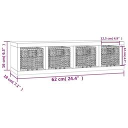 Berkfield Home Wall Shelf with Baskets 62x18x16 cm Solid Wood Walnut in Brown - Size: 62 x 18 x 16 cm - thumbnail 6