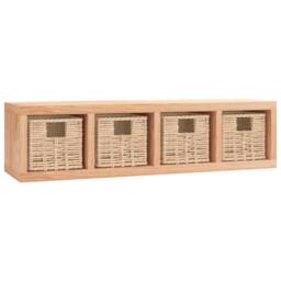 Berkfield Home Wall Shelf with Baskets 62x18x16 cm Solid Wood Walnut in Brown - Size: 62 x 18 x 16 cm - thumbnail 2