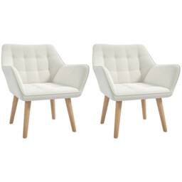HOMCOM Set of 2 Velvet-Feel Accent Chair with Slanted Back, Wood Legs, Cream - thumbnail 2