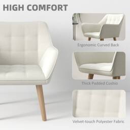 HOMCOM Set of 2 Velvet-Feel Accent Chair with Slanted Back, Wood Legs, Cream - thumbnail 4