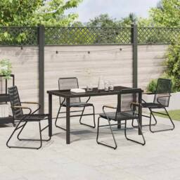 Berkfield Home 5 Piece Garden Dining Set Black PVC Rattan - thumbnail 4