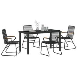 Berkfield Home 5 Piece Garden Dining Set Black PVC Rattan - thumbnail 3