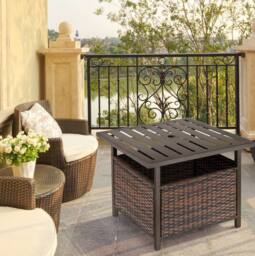STILVORA Outdoor Table with Storage & Parasol Hole in Brown - thumbnail 4