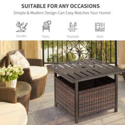STILVORA Outdoor Table with Storage & Parasol Hole in Brown - thumbnail 6
