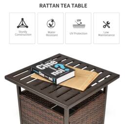 STILVORA Outdoor Table with Storage & Parasol Hole in Brown - thumbnail 5