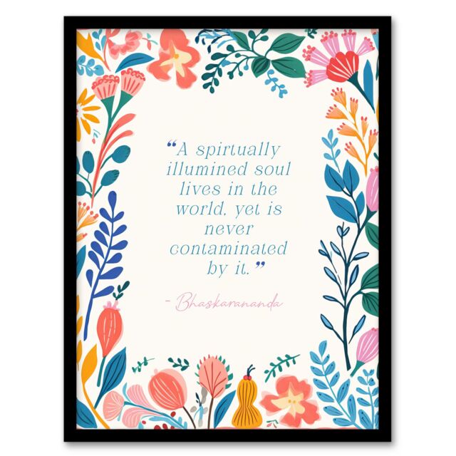 "Artery8 Wall Art Print Hinduism Illuminated Soul Bhaskarananda Hindu Quote Floral Framed Art - Size: W12"" x H16""" - image 1