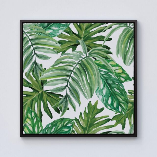 Warren Reed - Designer Exotic Rainforest Leaves Framed Canvas in Black - Size: w10 inch x h10 inch - image 1
