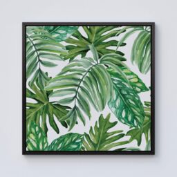 Warren Reed - Designer Exotic Rainforest Leaves Framed Canvas in Black - Size: w10 inch x h10 inch - thumbnail 1