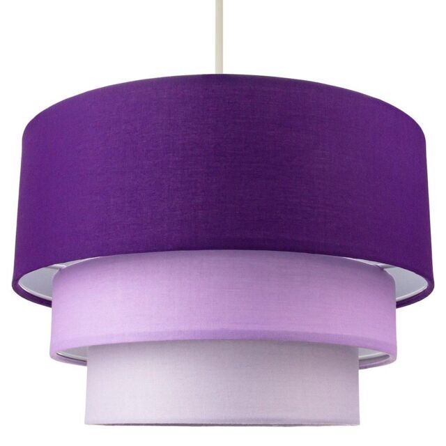 Happy Homewares Contemporary Round Triple Tier Cotton Fabric Pendant Light Shade in Purple - Size: 12 inches - image 1