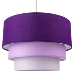 Happy Homewares Contemporary Round Triple Tier Cotton Fabric Pendant Light Shade in Purple - Size: 12 inches