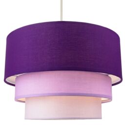 Happy Homewares Contemporary Round Triple Tier Cotton Fabric Pendant Light Shade in Purple - Size: 12 inches - thumbnail 2