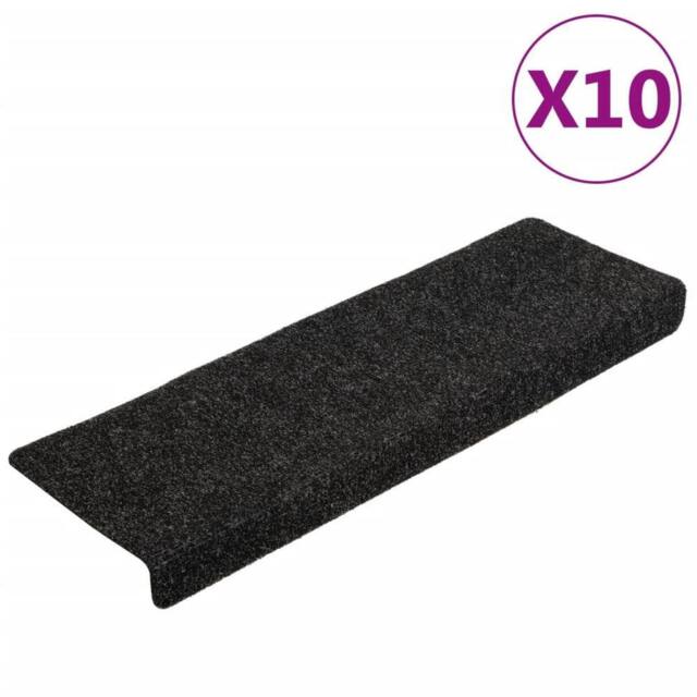 Berkfield Home Stair Mats 10 pcs Black 65x21x4 cm Needle Punch - Size: Medium - image 1