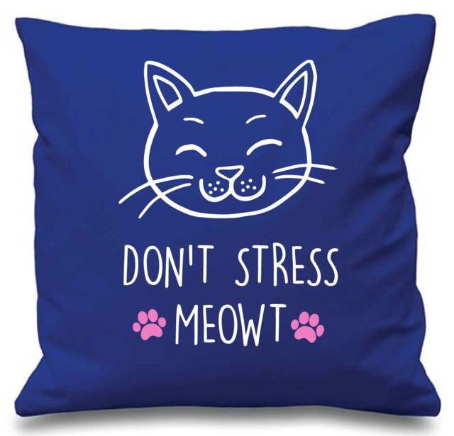 "60 SECOND MAKEOVER Blue Cushion Cover Cat Don't Stress Meowt 16"" x 16"" Mum Friend Gift Decorative - Size: 40 cm x 40 cm"