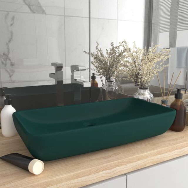 Berkfield Home Luxury Basin Rectangular Matt Dark Green 71x38 cm Ceramic - image 1