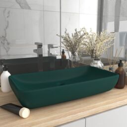 Berkfield Home Luxury Basin Rectangular Matt Dark Green 71x38 cm Ceramic