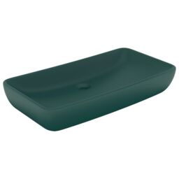 Berkfield Home Luxury Basin Rectangular Matt Dark Green 71x38 cm Ceramic - thumbnail 2