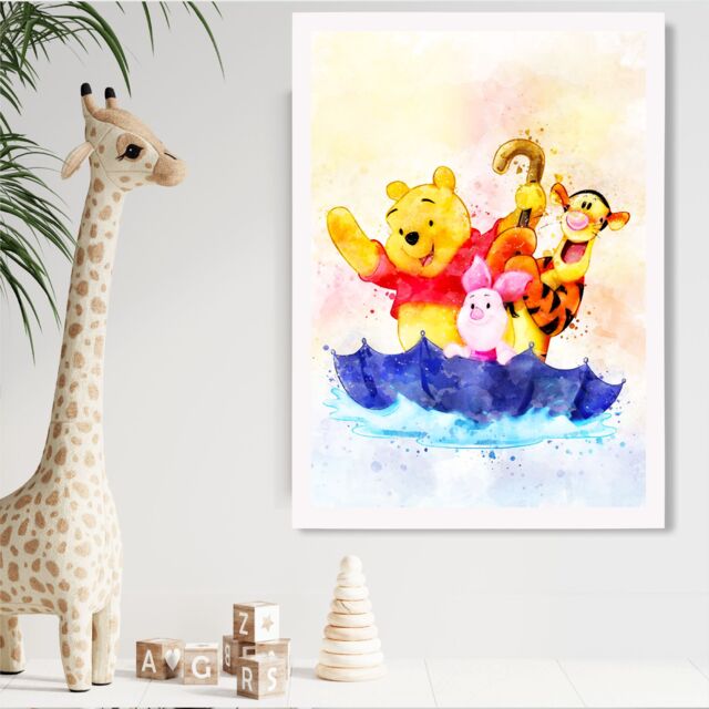 ARTZE Watercolour Winnie the Pooh & Friends Art Print with White Frame SIZE: A4 - image 1
