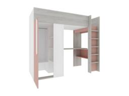 Vente-unique High Sleeper Bed 90 X 200 Cm With Wardrobe & Desk - Pink & White - Size: Single - thumbnail 6