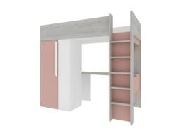 Vente-unique High Sleeper Bed 90 X 200 Cm With Wardrobe & Desk - Pink & White - Size: Single - thumbnail 2