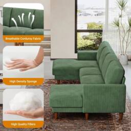 Dprodo 269cm U-Shaped Sectional Sofa in Green - thumbnail 8