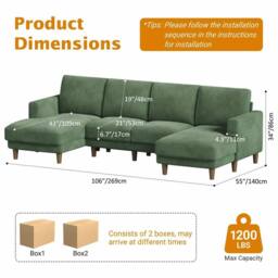 Dprodo 269cm U-Shaped Sectional Sofa in Green - thumbnail 3