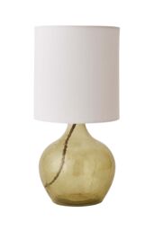 ValueLights Emily Natural Linen Drum Shade Dark Green Glass Teardrop Table Lamp - thumbnail 6