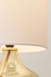 ValueLights Emily Natural Linen Drum Shade Dark Green Glass Teardrop Table Lamp - thumbnail 4
