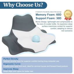 KORVIXA Ergonomic Cervical Memory Foam Pillow in Grey - Size: Single - thumbnail 3