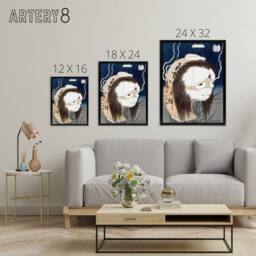 "Artery8 The Lantern Ghost Iwa Framed Canvas Wall Art Print Katsushika Hokusai in Blue - Size: W12"" x H16""" - thumbnail 4