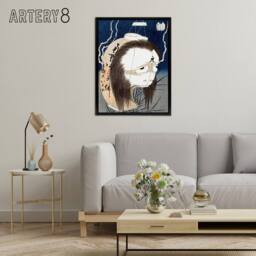 "Artery8 The Lantern Ghost Iwa Framed Canvas Wall Art Print Katsushika Hokusai in Blue - Size: W12"" x H16""" - thumbnail 3