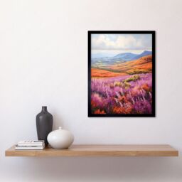 "Artery8 Wall Art Print Scottish Heather Fields Oil Painting Purple Orange Blue Scotland Countryside Landscape Art Framed in Black - Size: W12"" x H16""" - thumbnail 2
