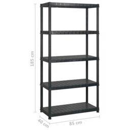 Berkfield Home Storage Shelf 5-Tier Black 170x40x185 cm Plastic - Size: 170 x 40 x 185 cm - thumbnail 6