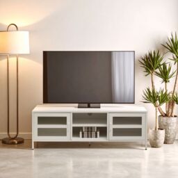 Orsina Industrial Two Door White Metal Media Unit, Classic Livingroom Media Unit, Versatile Shelving Media Unit - thumbnail 1