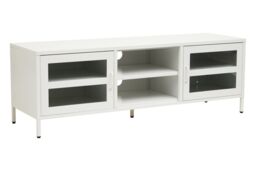 Orsina Industrial Two Door White Metal Media Unit, Classic Livingroom Media Unit, Versatile Shelving Media Unit - thumbnail 3