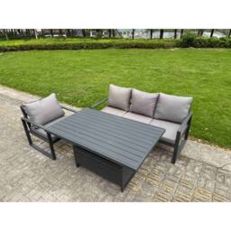 Fimous Aluminum 3 Piece Lounge Seating Set with Lifting Table & Cushions in Dark Grey - thumbnail 1