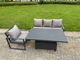 Fimous Aluminum 3 Piece Lounge Seating Set with Lifting Table & Cushions in Dark Grey - thumbnail 2
