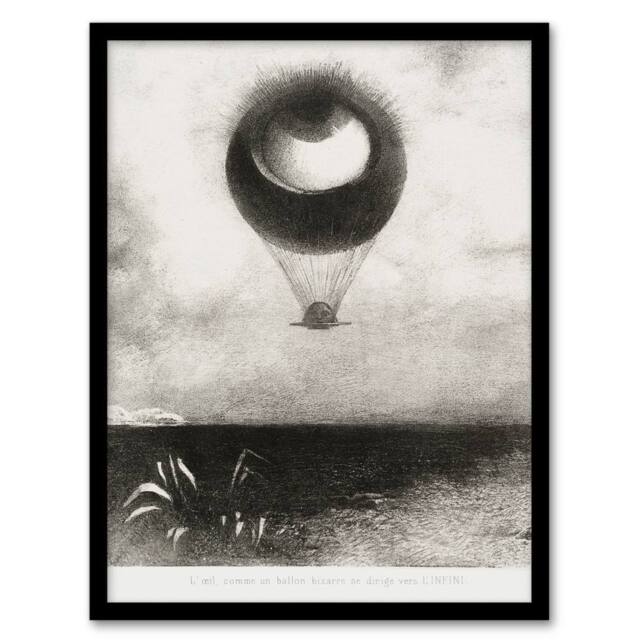 "Artery8 The Eye Like a Strange Balloon Redon Vintage Framed Wall Art Print in Grey - Size: W12"" x H16""" - image 1