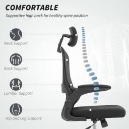 HOMCOM High Back Mesh Computer Desk Chair with Lumbar Support in Black - thumbnail 4
